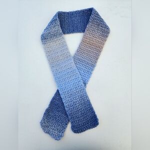 Crochet Scarf Handmade in Blue and Cream